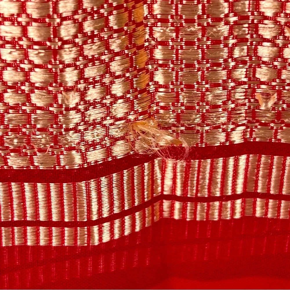 Red Silk Saree Sari Sarong Songket Gold Thread Petticoat Lined Handwoven in Bali